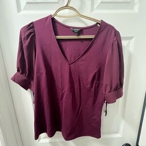 RW&CO. Deep Purple V-Neck Blouse with Puff Sleeves